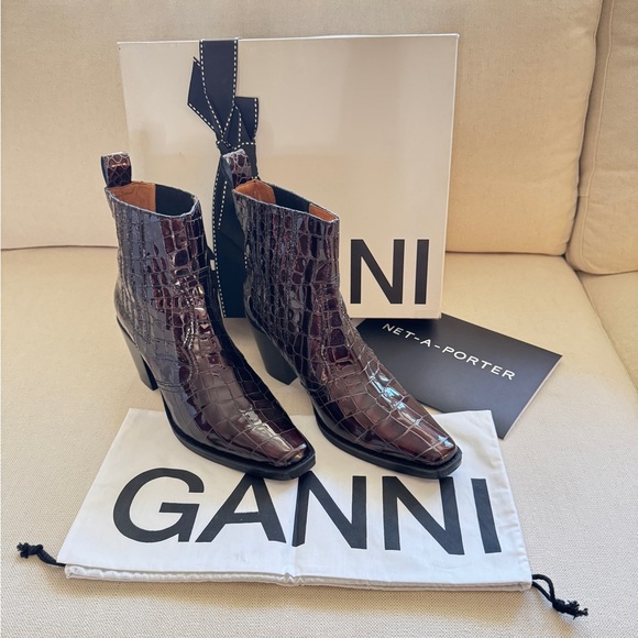 GANNI Ganache Croc Embossed Callie Boots - Picture 2 of 14